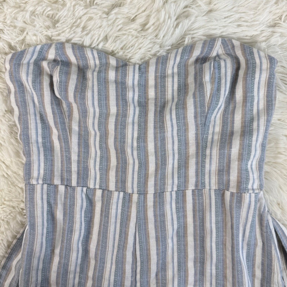 Lulus‎ Striped Strapless Wide Leg Jumpsuit Tie Waist Linen Blend Size Small